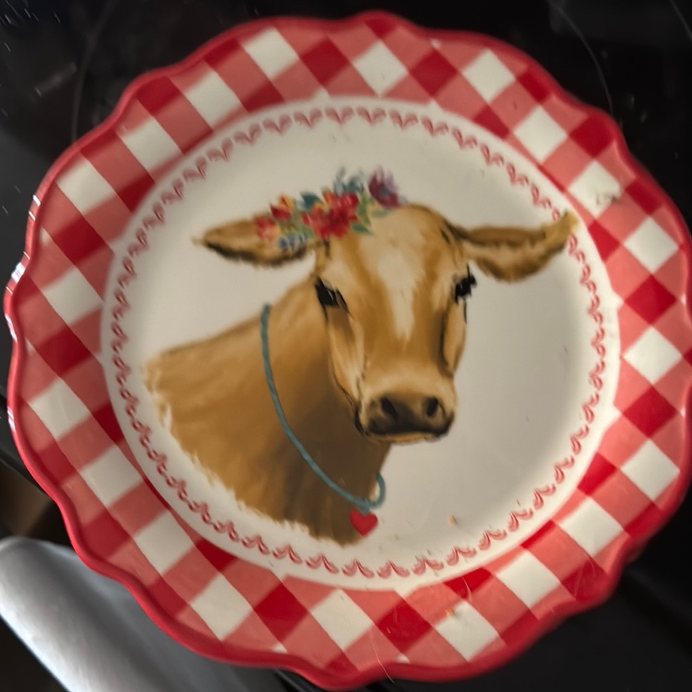The Pioneer Woman Red and White Cow Plate